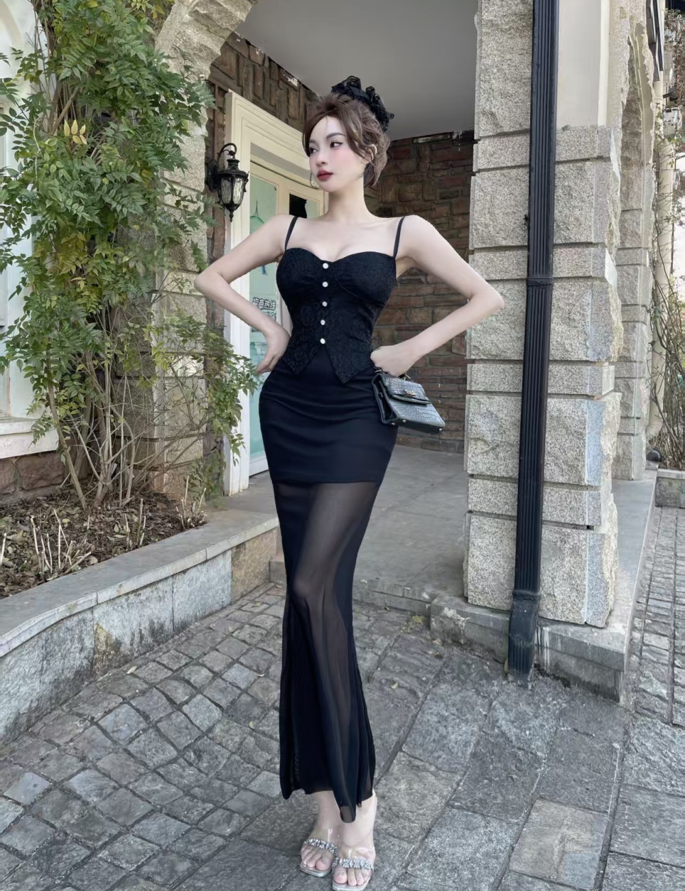 Ladies temperament sexy light luxury sling dress