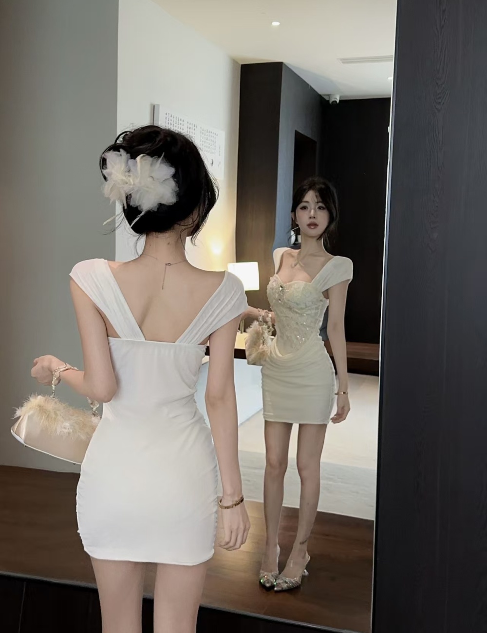 Slim package hip short dress spicegirl gauze corset