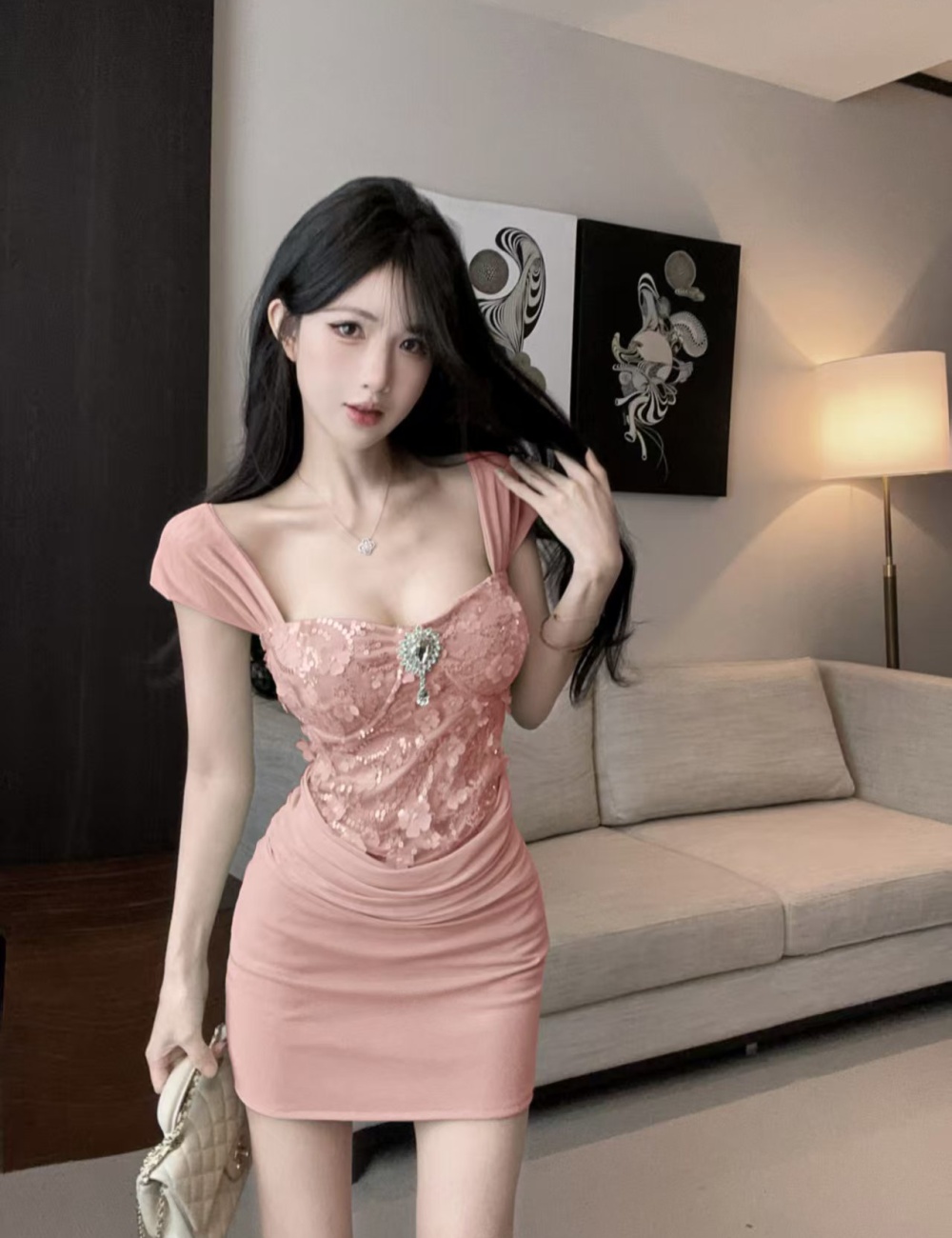 Slim package hip short dress spicegirl gauze corset