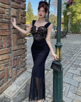 Sling temperament retro formal dress ladies lace dress