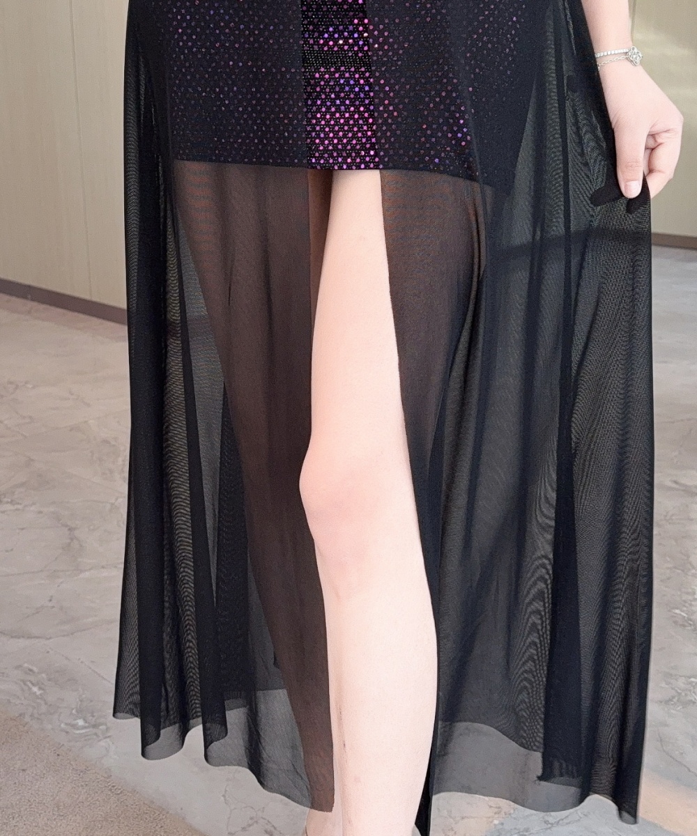 Gauze package hip short sleeve sexy irregular dress