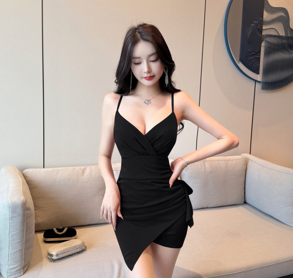 Lotus leaf edges sling package hip short dress