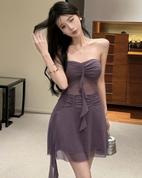 Enticement slim irregular fold pinched waist sexy dress