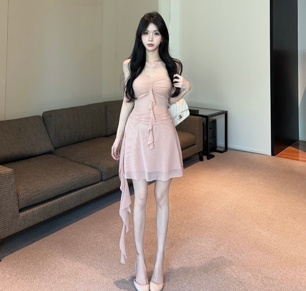 Enticement slim irregular fold pinched waist sexy dress