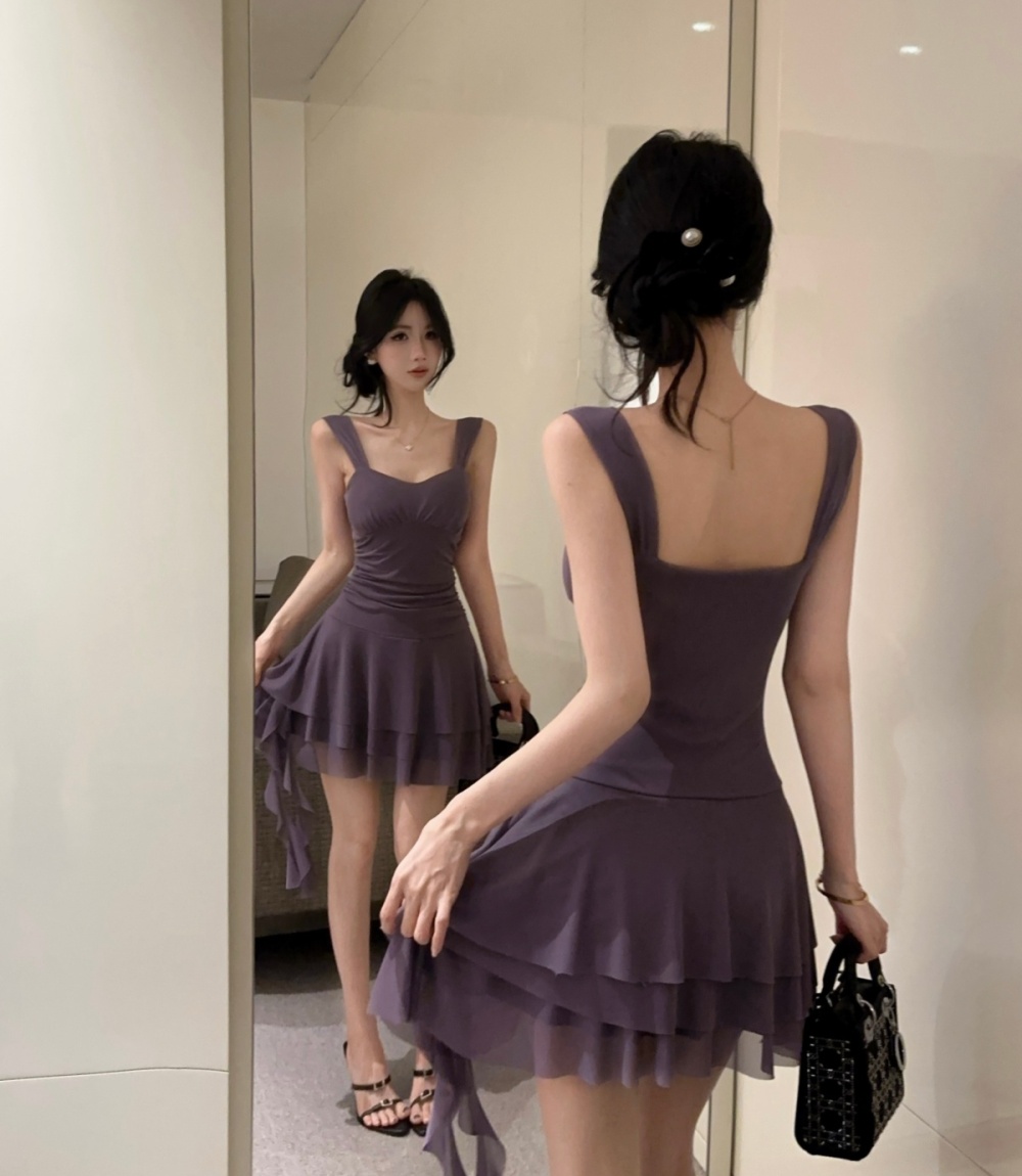 Bottoming package hip tassels gauze short sexy sling dress