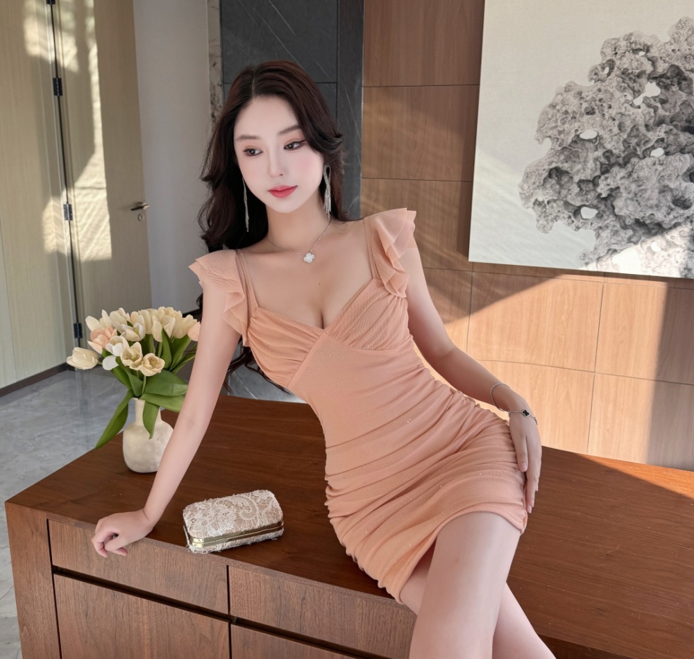 Short boats sleeve simple bottoming package hip dress