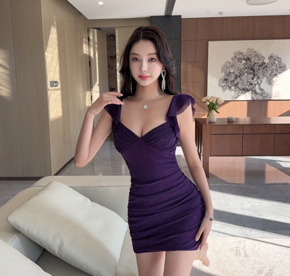 Short boats sleeve simple bottoming package hip dress