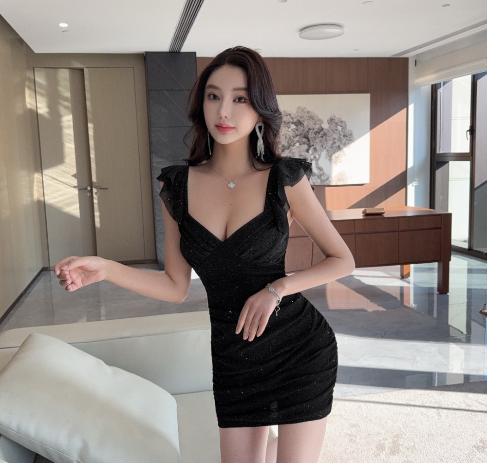 Short boats sleeve simple bottoming package hip dress