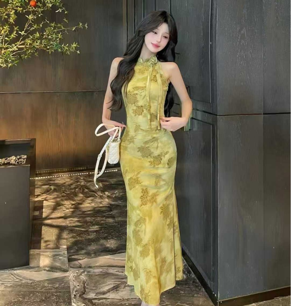 Mermaid colors cheongsam gauze elasticity dress