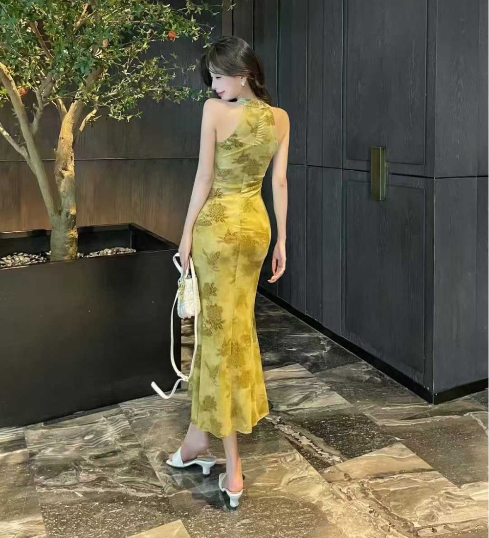 Mermaid colors cheongsam gauze elasticity dress
