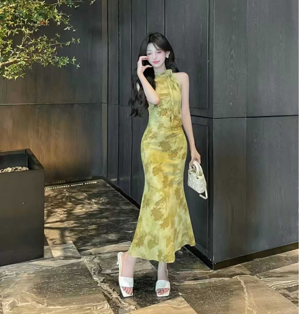Mermaid colors cheongsam gauze elasticity dress