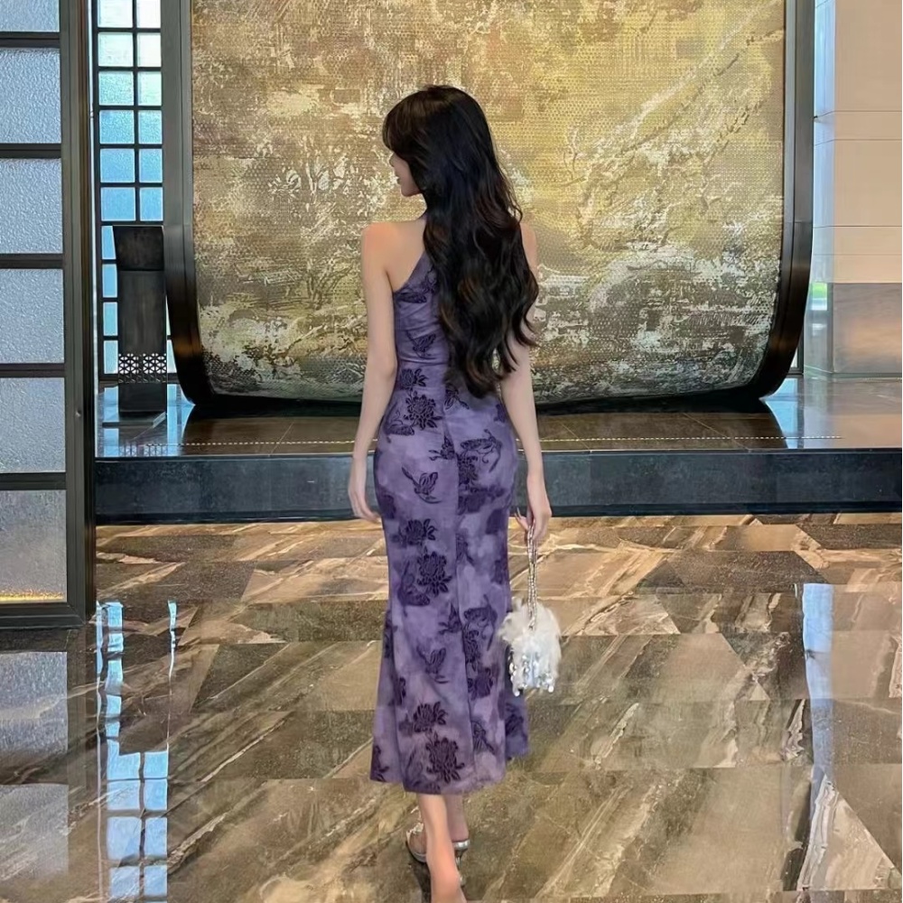 Mermaid colors cheongsam gauze elasticity dress