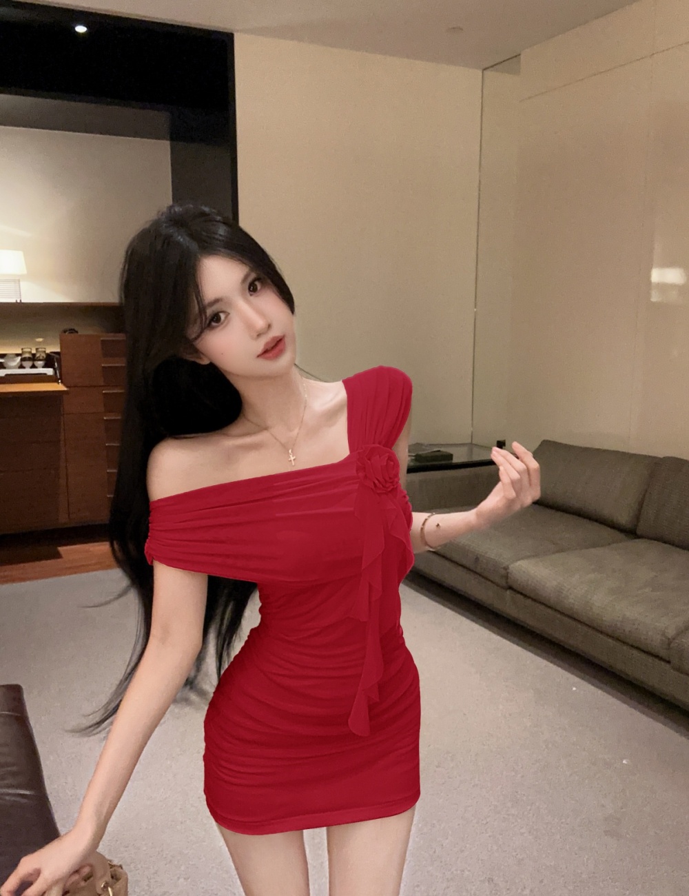 Halter stereoscopic spicegirl flowers decoration dress