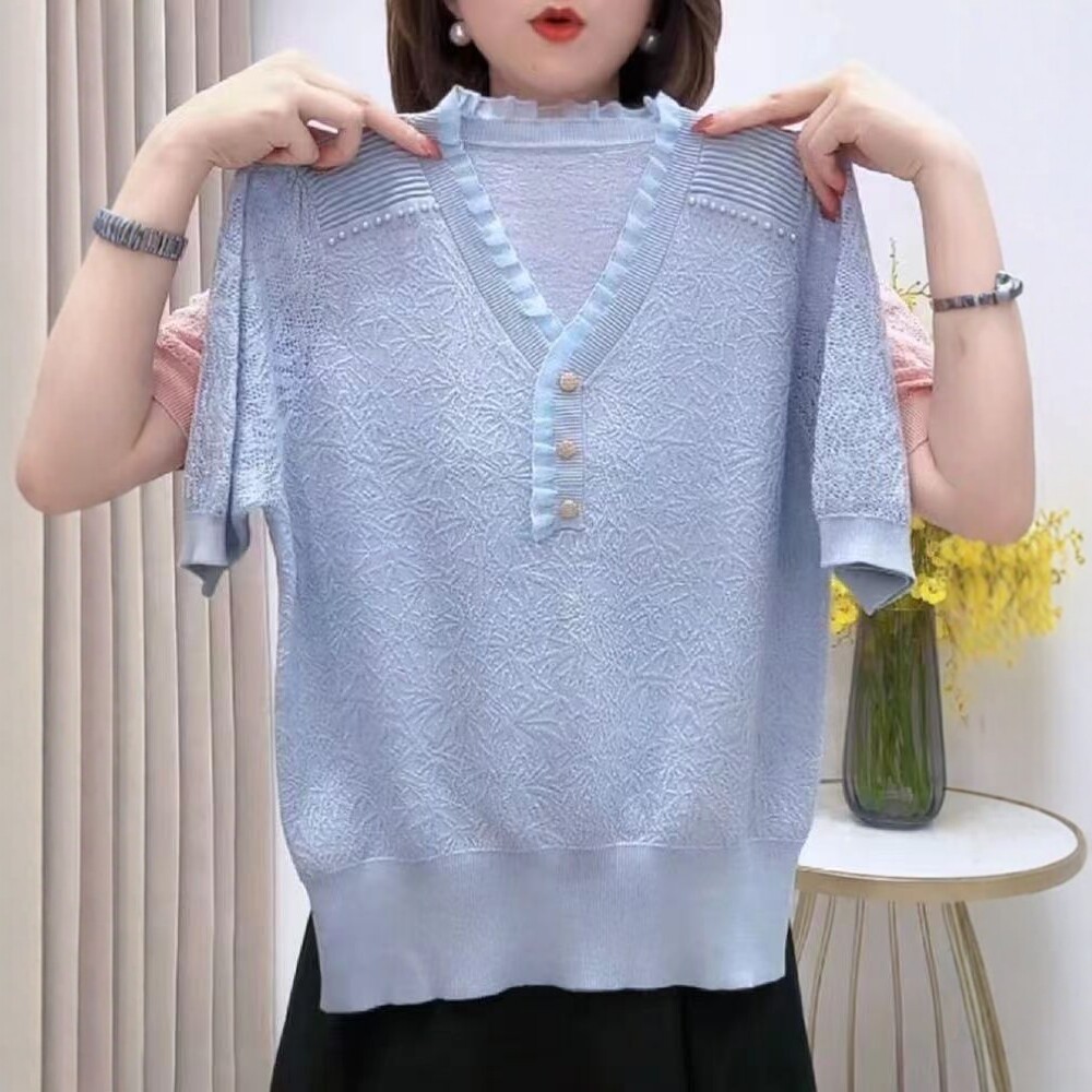 Short sleeve knitted spring and summer autumn slim tops