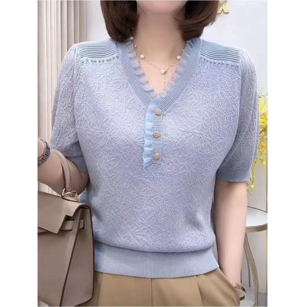 Short sleeve knitted spring and summer autumn slim tops