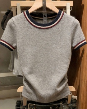 Chanelstyle small tops short sleeve sweater for women