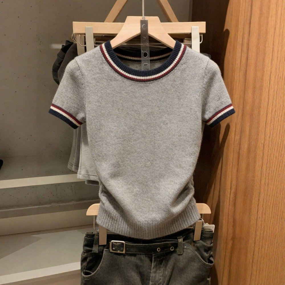 Chanelstyle small tops short sleeve sweater for women