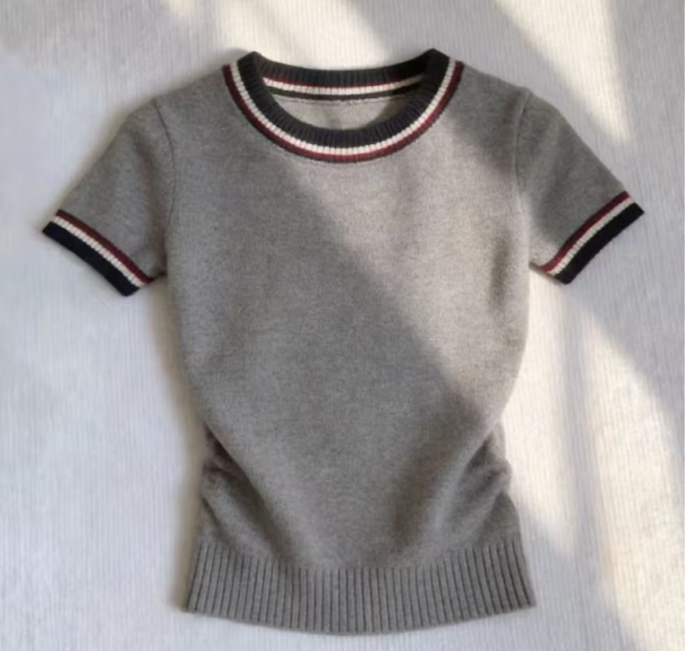 Chanelstyle small tops short sleeve sweater for women