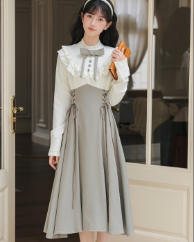 Pseudo-two college style dress niche long dress