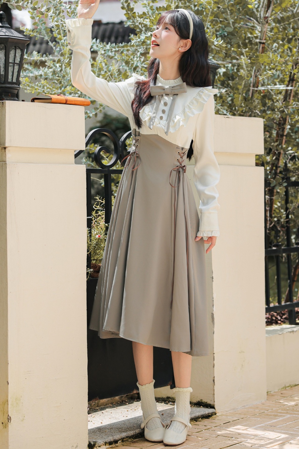 Pseudo-two college style dress niche long dress