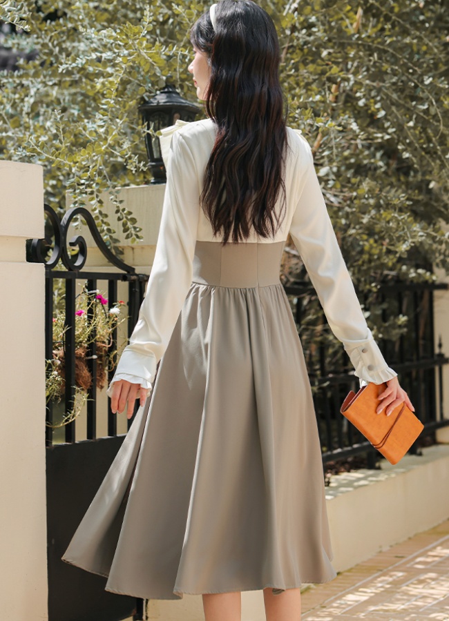 Pseudo-two college style dress niche long dress