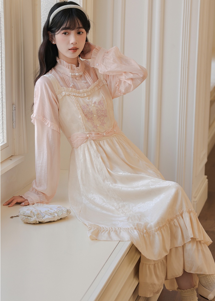 Lace maiden shirt embroidery strap dress a set