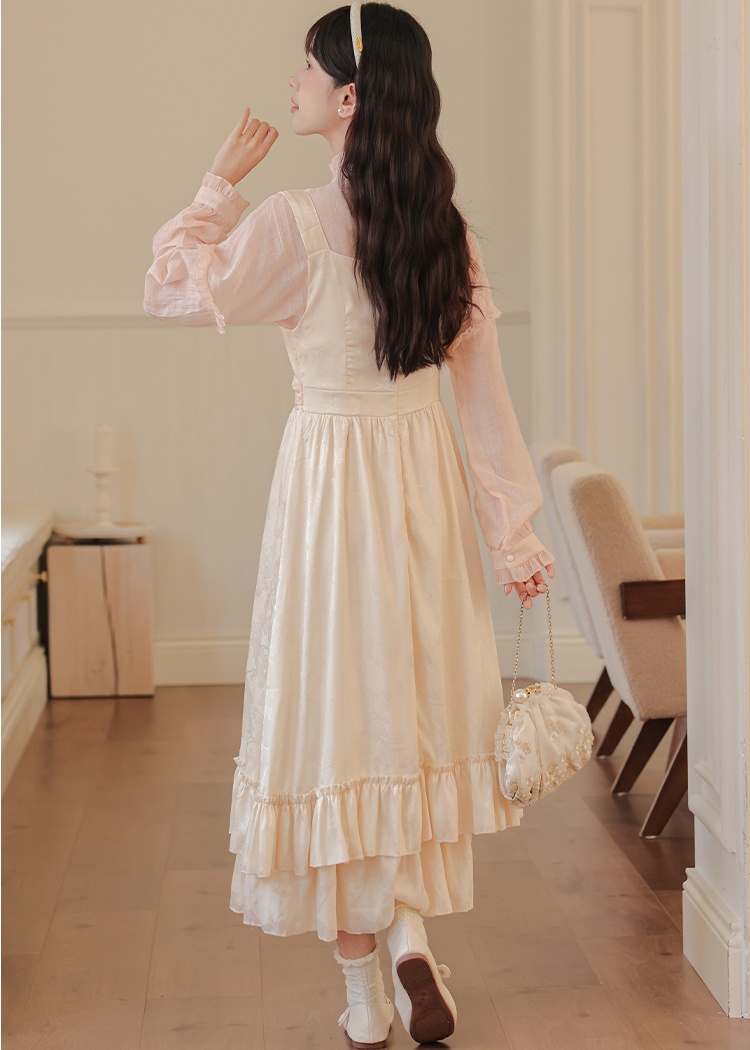 Lace maiden shirt embroidery strap dress a set