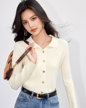 Knitted unique sweater buckle long sleeve cardigan
