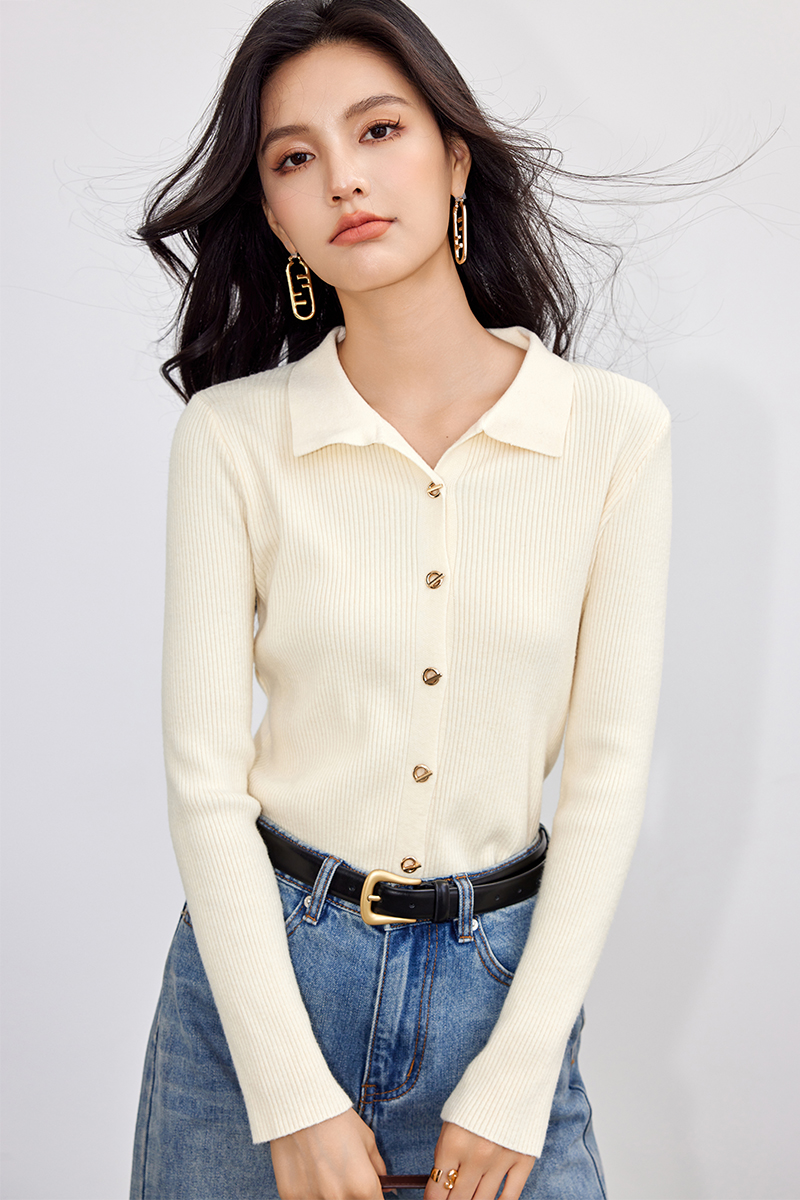 Knitted unique sweater buckle long sleeve cardigan