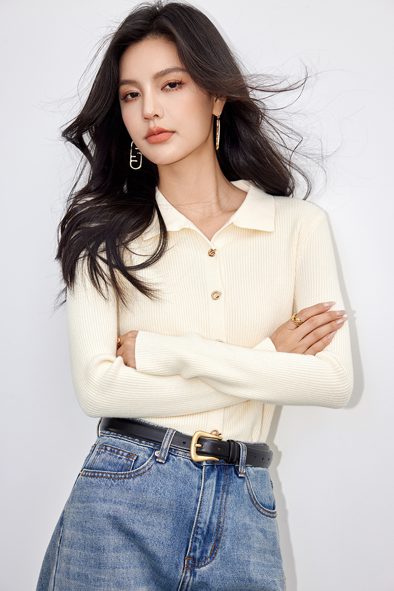 Knitted unique sweater buckle long sleeve cardigan