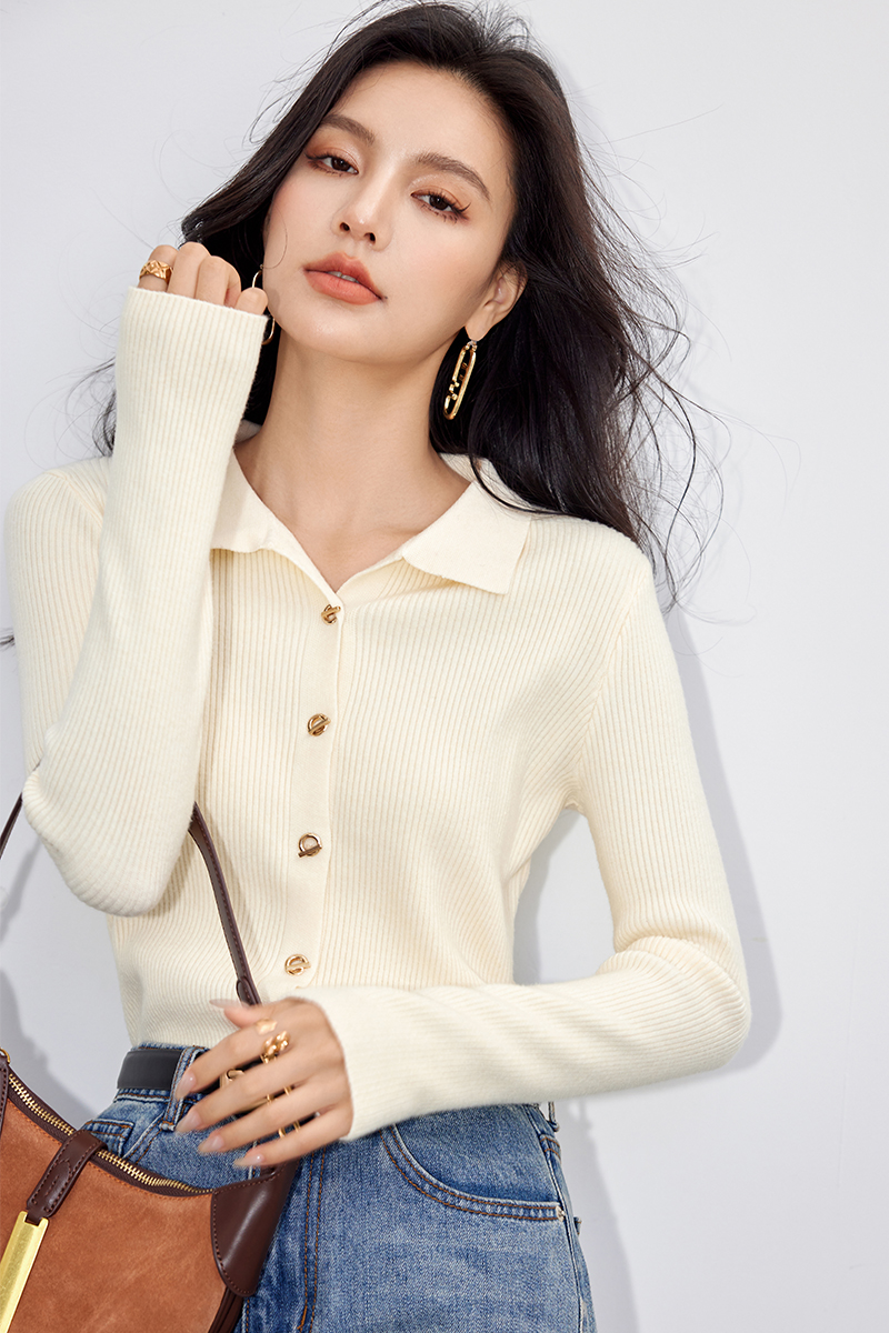 Knitted unique sweater buckle long sleeve cardigan
