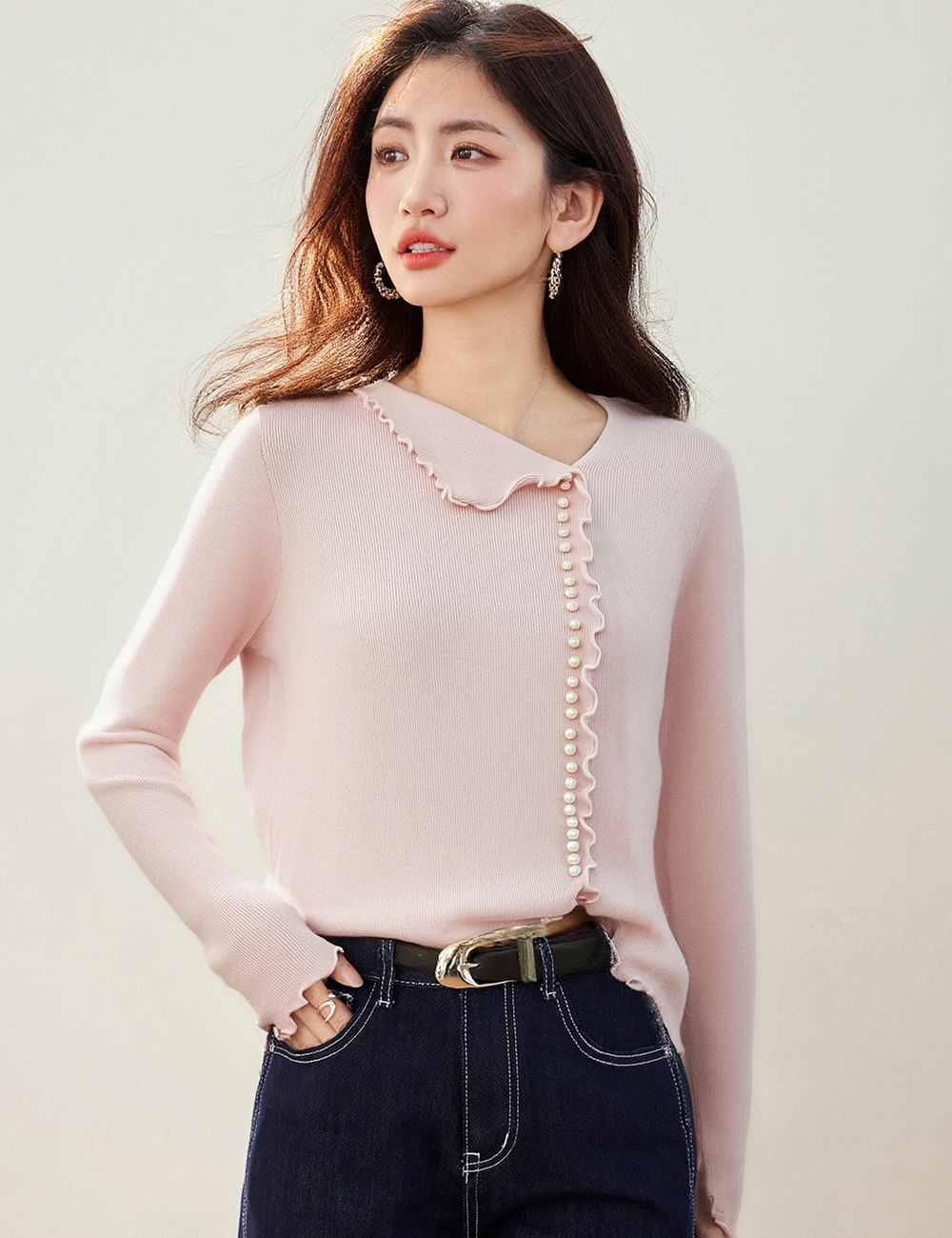 Pit stripe slim spring wood ear sweater