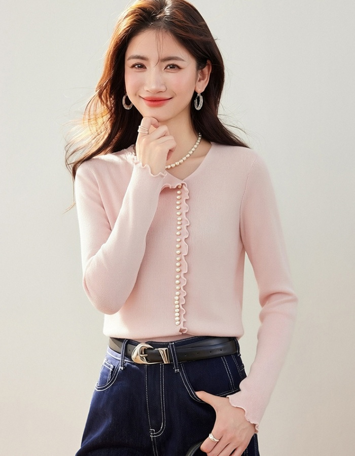 Pit stripe slim spring wood ear sweater