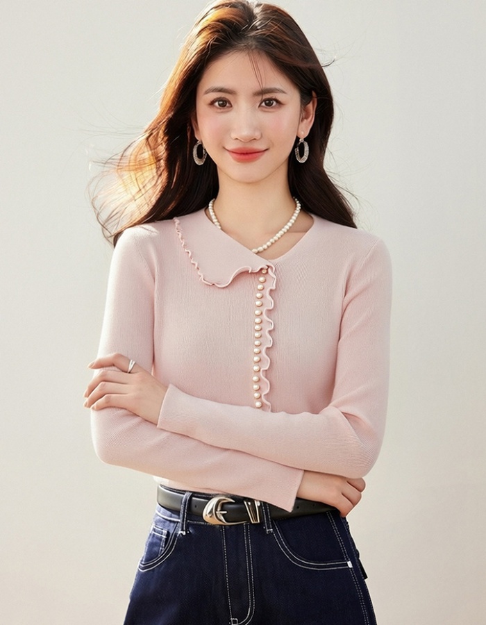 Pit stripe slim spring wood ear sweater