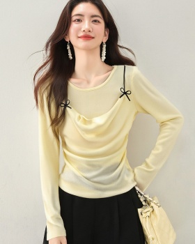 Spring sweet sling sweater long sleeve bow tops for women