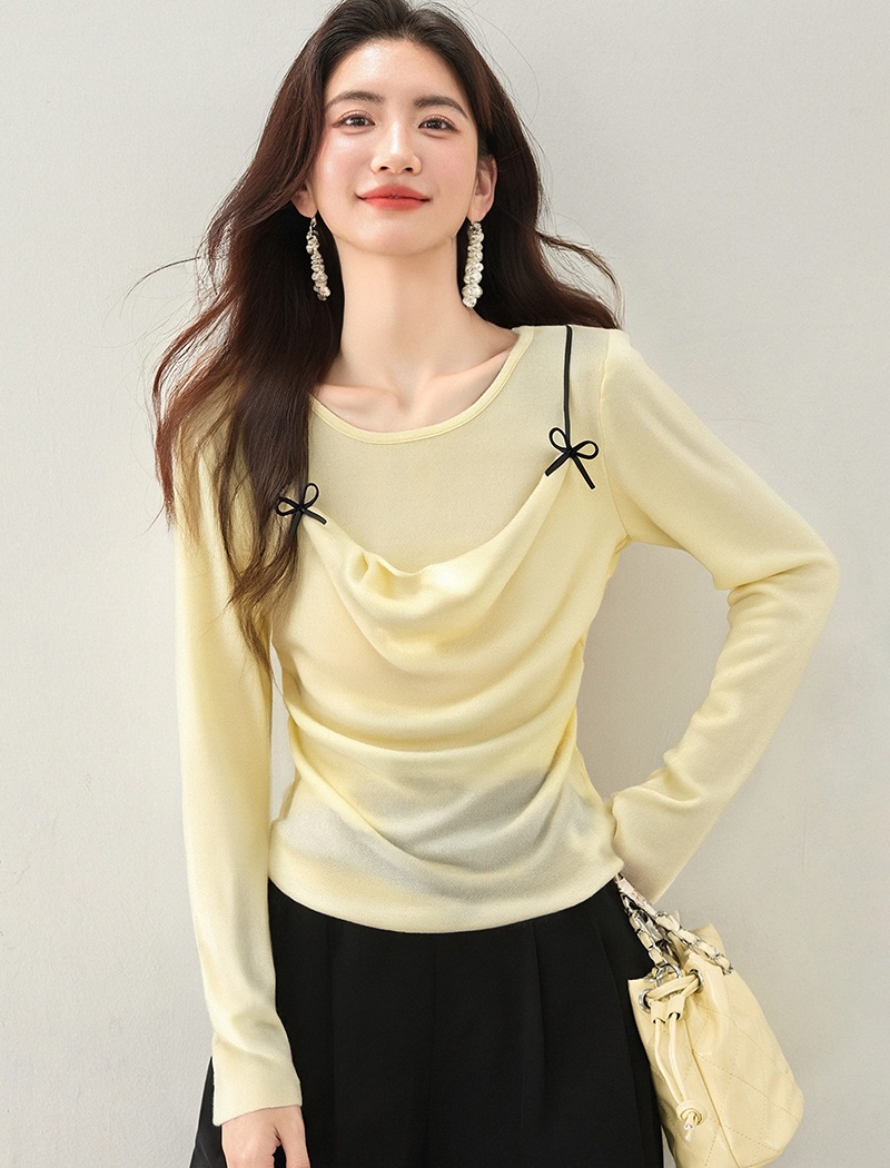 Spring sweet sling sweater long sleeve bow tops for women