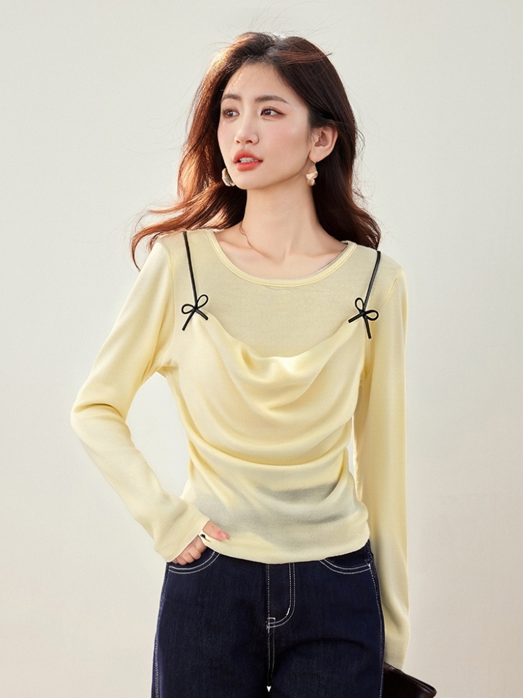 Spring sweet sling sweater long sleeve bow tops for women