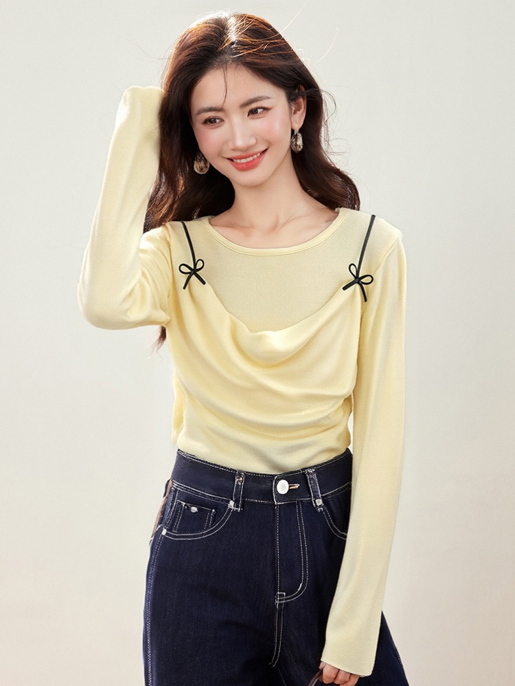 Spring sweet sling sweater long sleeve bow tops for women