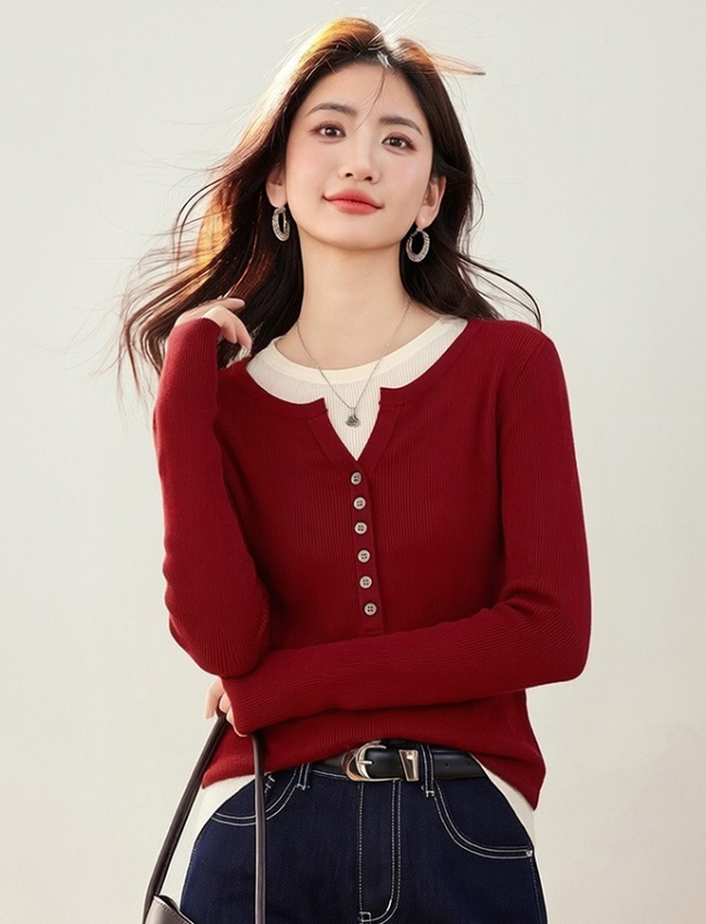 Pseudo-two sweater bottoming shirt for women