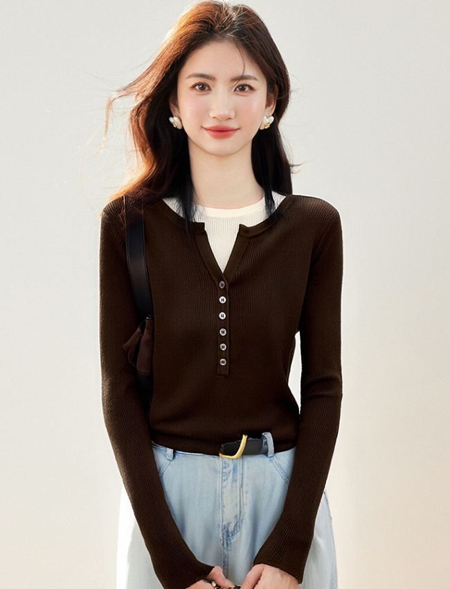 Pseudo-two sweater bottoming shirt for women