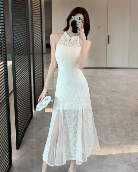 Mermaid gauze splice dress spring and summer lace long dress