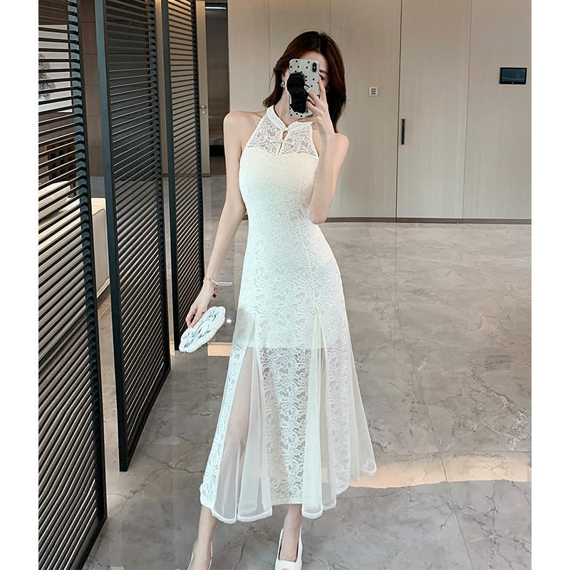 Mermaid gauze splice dress spring and summer lace long dress