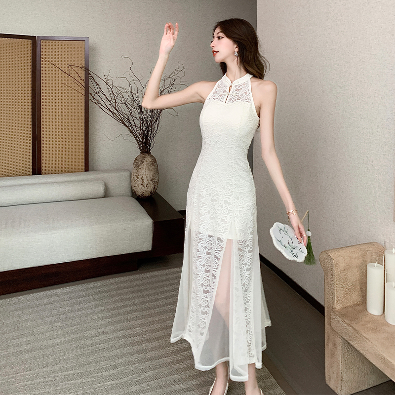 Mermaid gauze splice dress spring and summer lace long dress