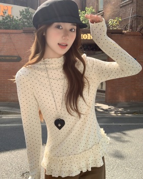 Spring long sleeve tops wood ear Korean style T-shirt