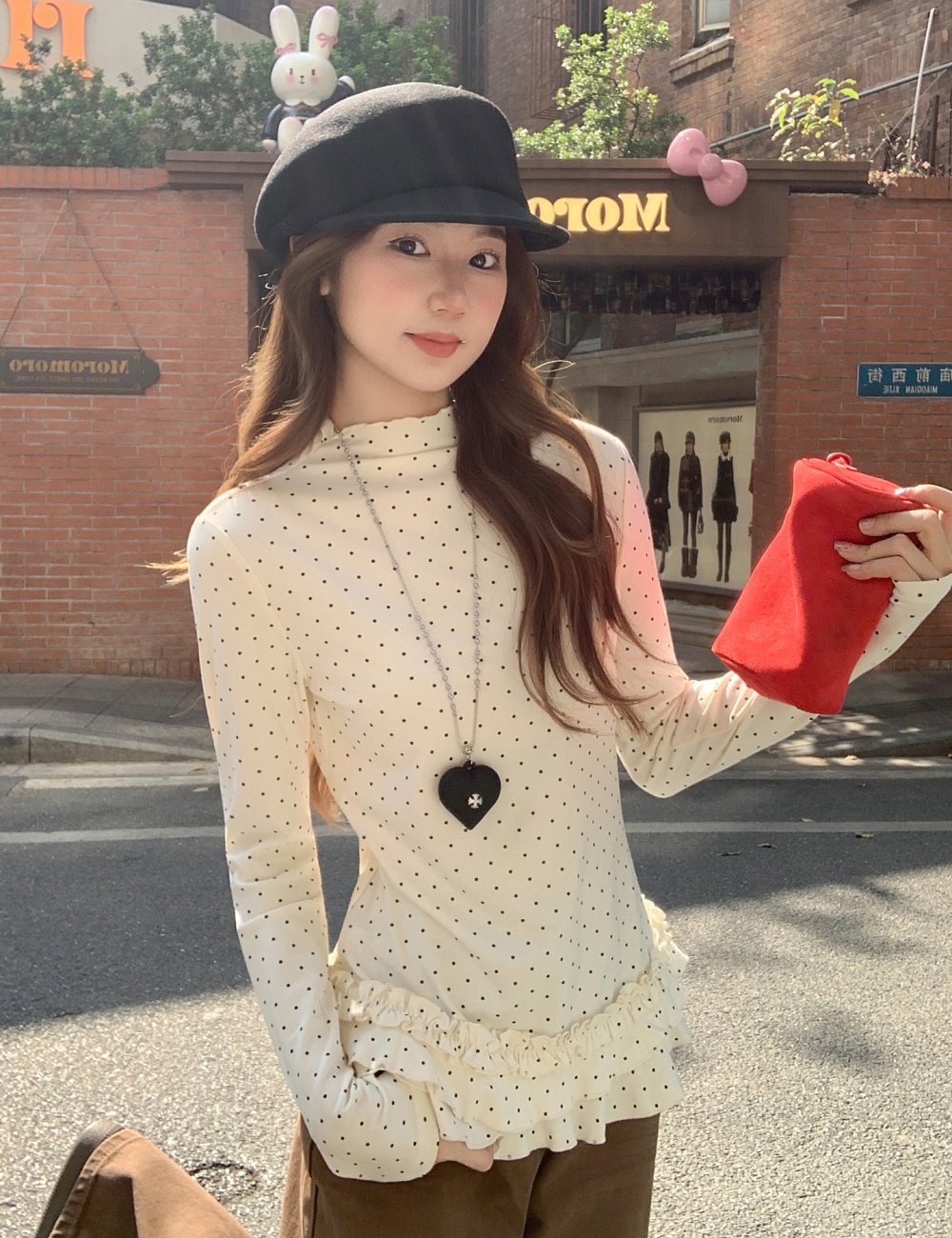 Spring long sleeve tops wood ear Korean style T-shirt