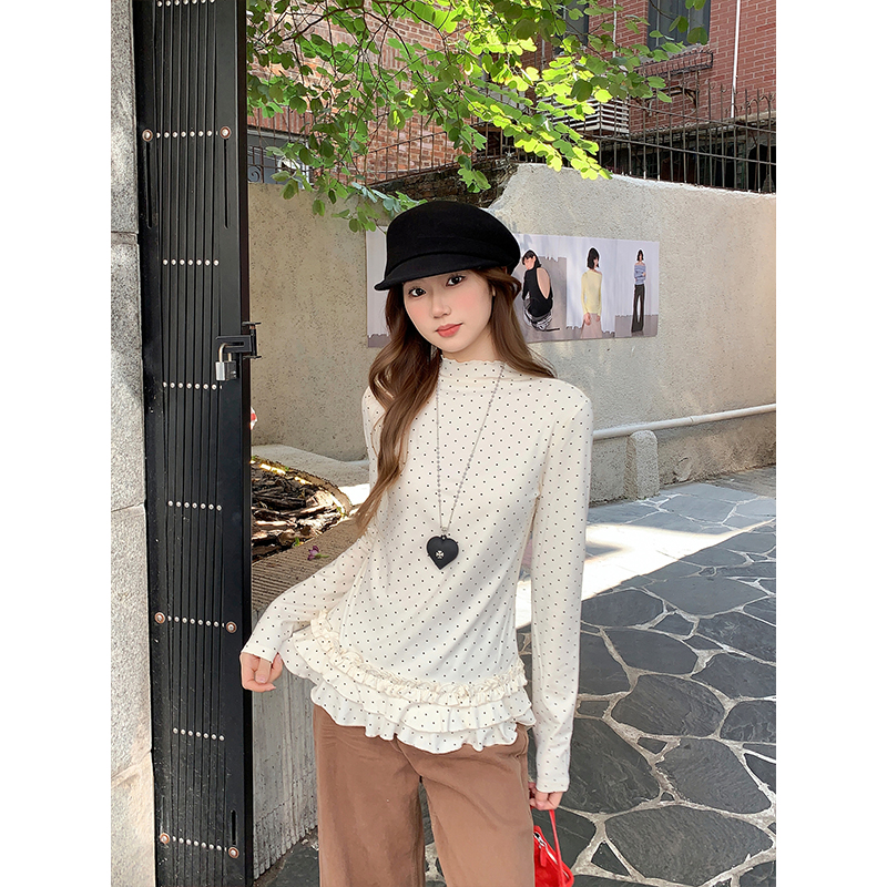 Spring long sleeve tops wood ear Korean style T-shirt