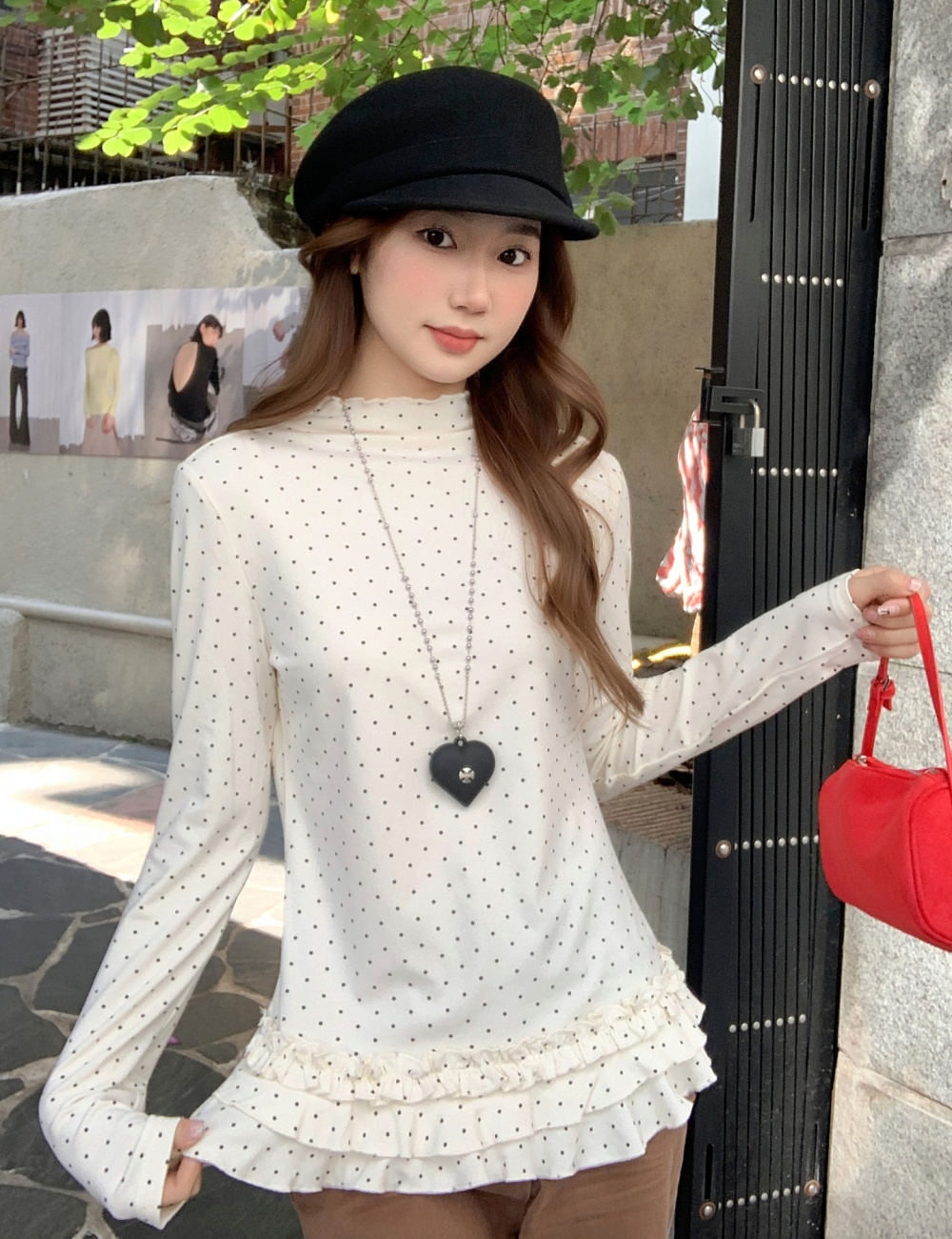 Spring long sleeve tops wood ear Korean style T-shirt