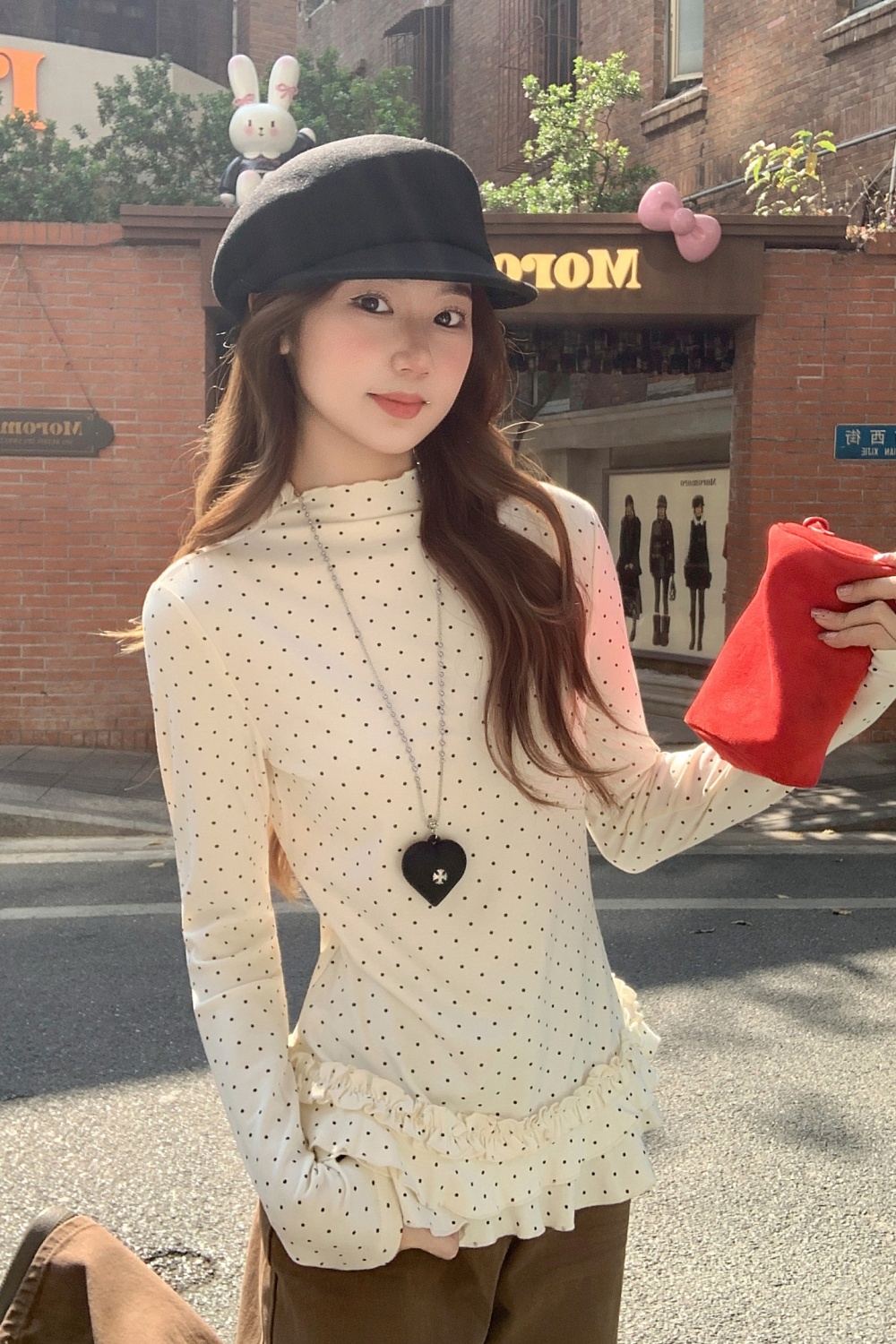 Spring long sleeve tops wood ear Korean style T-shirt