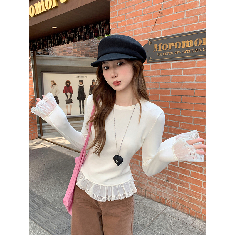 Long sleeve splice T-shirt slim bottoming shirt
