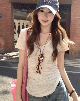 All-match unique tops niche U-neck T-shirt for women